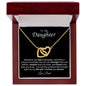Interlocking Heart Necklace on Black Background (Yellow and White Gold Variant)